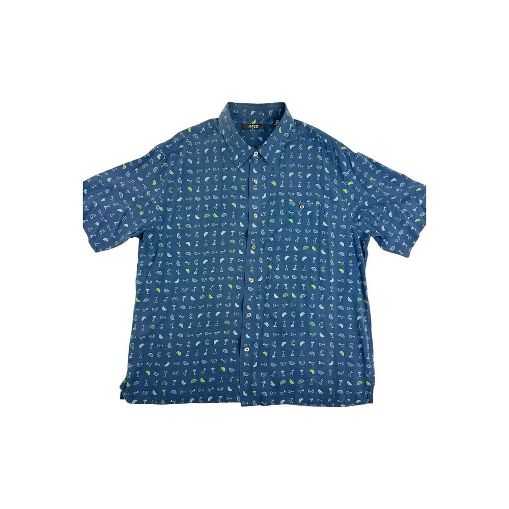 Axis LA 100% Silk Blue Cocktail Lime Print Hawaiian Camp Shirt Men’s XXL